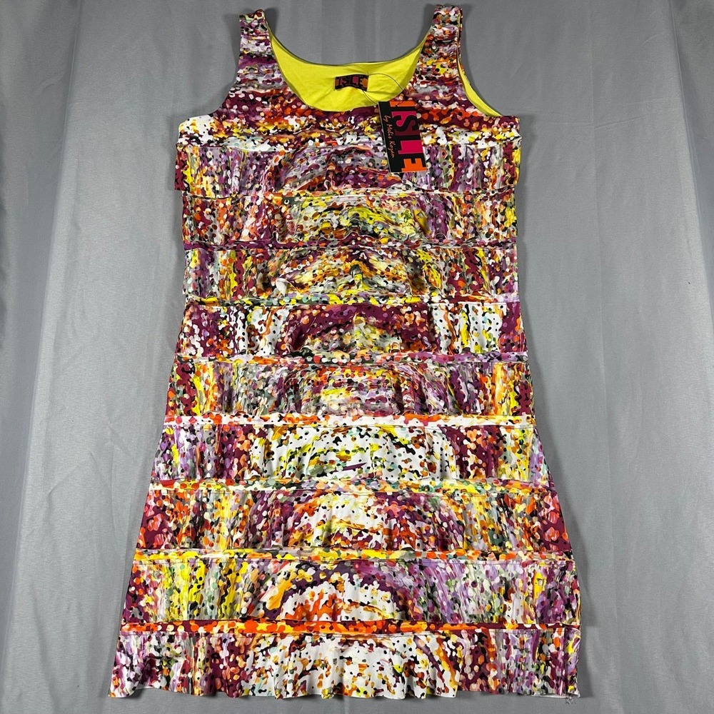 Isle by Melis Kozan Women Large Rainbow Confetti Tiered Ruffle‎ Dress